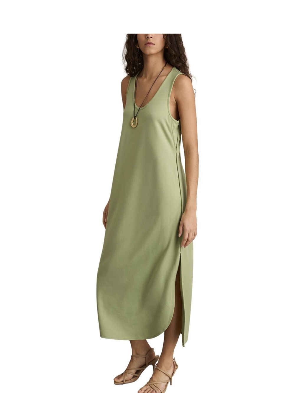 Reiss Relaxed Jersey Knit Midi Dress Olive Sz S NWT